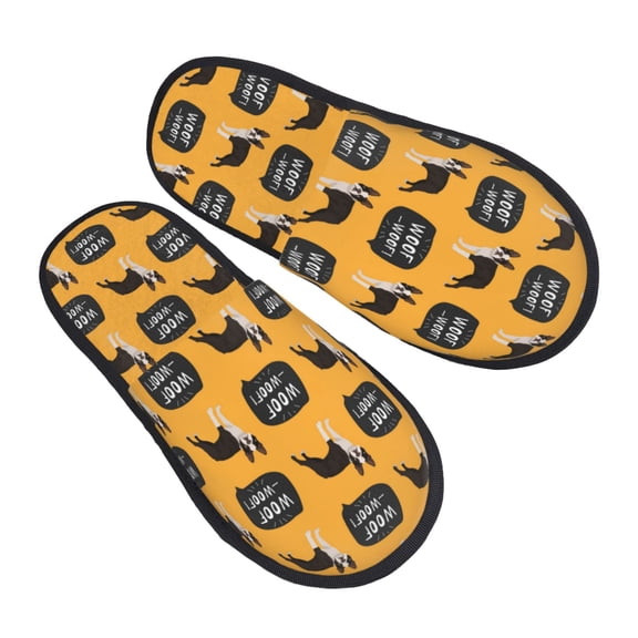 House Slippers for Women Men - Dog boston terrier woof yellow Lightweight House Shoes Fuzzy Slippers, Soft Slip-On Cozy House Slippers for Woman Indoor Outdoor