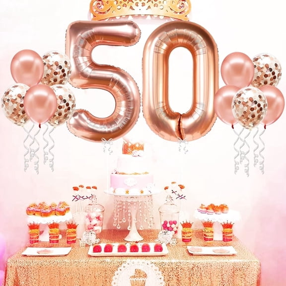 Rose Gold 50 Foil Balloons 10Pcs Latex Confetti Balloons Decor for 50th Birthday Anniversary Decorations