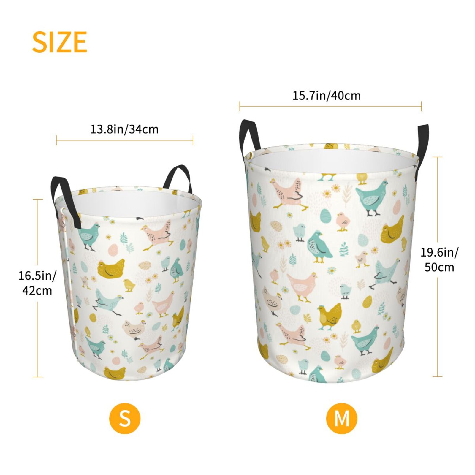 Large Laundry Basket with Handles - Bohemian Painted Chicken Flowers Kids Baby Dirty Clothes Laundry Hamper for Bedroom Aesthetic