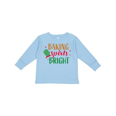 

Inktastic Christmas Baking Spirits Bright with Green Oven Mit Gift Toddler Boy or Toddler Girl Long Sleeve T-Shirt