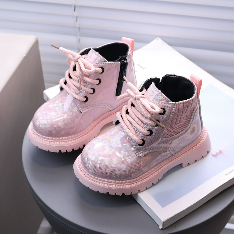 Povozer Boys Girls Glitter Ankle Boots Kids Lace Up Waterproof