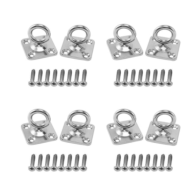 8Pcs Square Swivel Pad Eye Rotatable Ceiling Hook Wall Mounted Hook Stainless Steel Eye Pad Plate (with Screws)