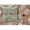thumbnail image 2 of Flamingo Fluffy Throw Pillow Cushion Cover, Flamingos with Exotic Hawaiian Leaves Flowers on Striped Vintage Background, Decorative Square Pillow Case, 16" x 16", Green Pink White, by Ambesonne, 2 of 5