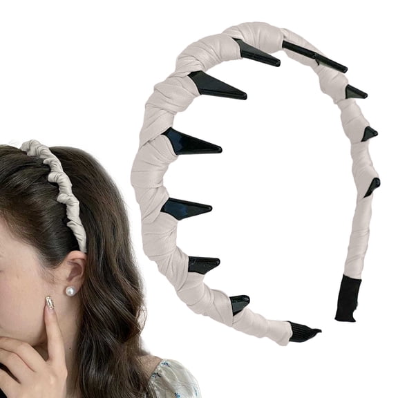 Ljudmp Retro High Cranium Headbands for Women Non Slip Ruched Zig Zag Hair Hoop with Teeth Plastic Fabric Comb Hairband Hair Accessory Beige