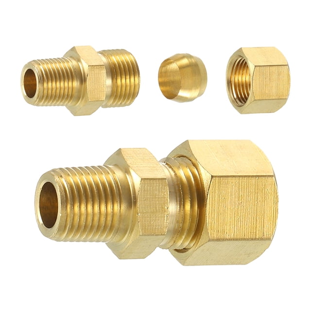 2Pack Brass Pipe Fitting, 5/16" OD x 1/8" NPT Male Brass Compression Tube Fitting, Brass Compression Union Connector, Brass Straight Coupling Adapter Fitting Fit 5/16" Pipe
