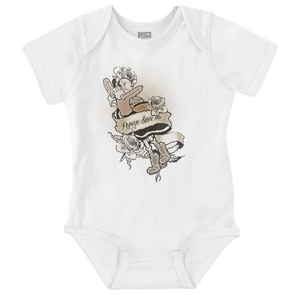 Olive Oyl Popeye Save Me Tattoo Romper Boys or Girls Infant Baby Brisco Brands NB
