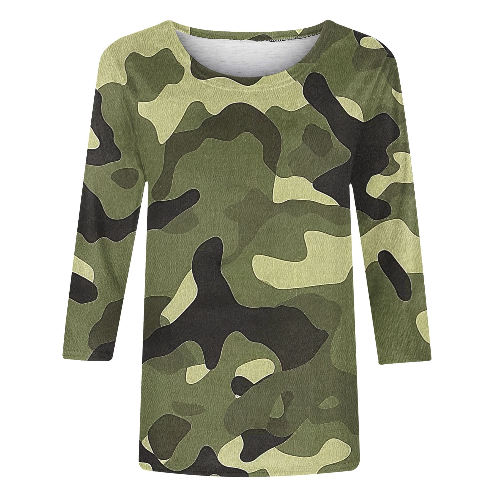Royisotas 3/4 Sleeve Women's Tops Camo Summer Casual Army Green