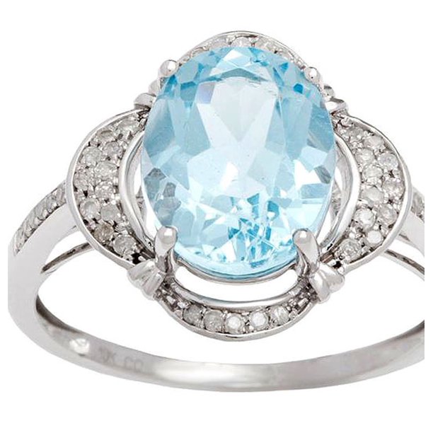 Designer Diamonds - 10k White Gold 2.40ct Oval Blue Topaz and Halo