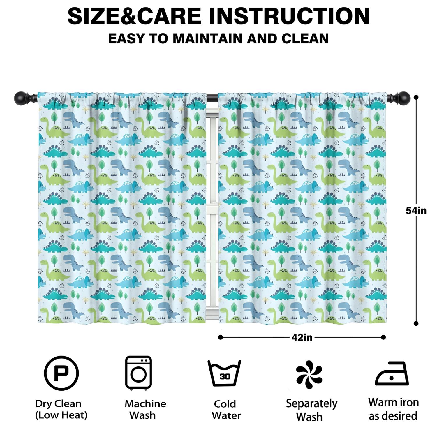 Blackout Kids Curtains,LightBlue Cartoon Dinosaurs Trees Pattern Childrens Insulated Curtains Set Of 2,Bedroom Essentials,Toddler Room Decor 42"x54"
