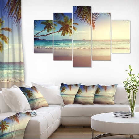 Typical Sunset on Seychelles Beach - Extra Large Seascape Art Canvas ...