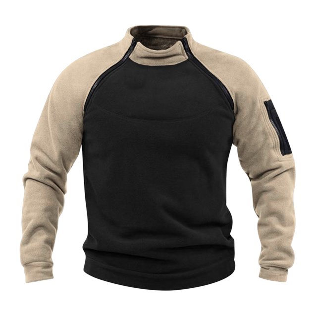 Blusa y camisa de manga larga con cuello alto para hombre, informal, de retazos, a la moda, de manga larga, con cuello alto y cremallera, para hombre