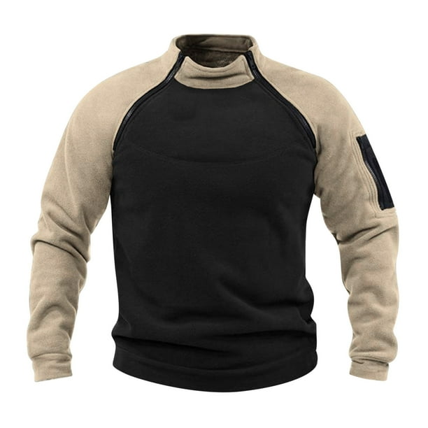 Blusa y camisa de manga larga con cuello alto para hombre, informal, de retazos, a la moda, de manga larga, con cuello alto y cremallera, para hombre
