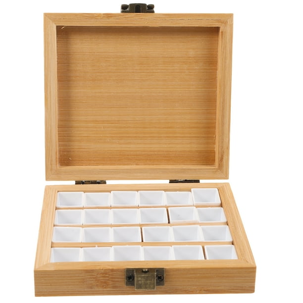 GOOHOCHY Paleta de acuarelas de viaje, bandeja para mezclar acuarelas, paleta de acuarelas de madera, paleta de acuarelas vacía, 24 cuadrículas