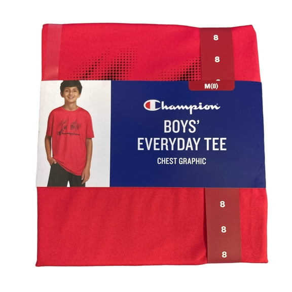 Champion Youth Boy's Soft Short Sleeve Everyday Chest Graphic Logo Tee (Lychee, M (8))