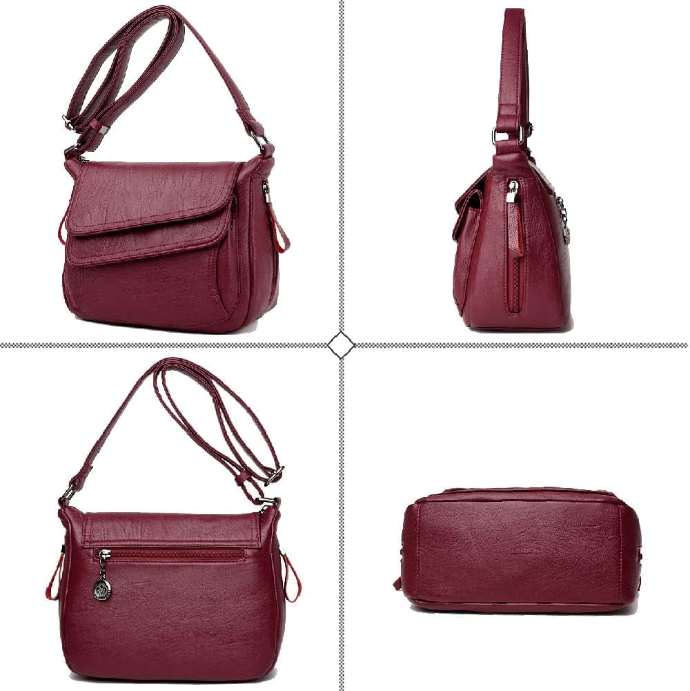 Women's Shoulder Bag Multi Pockets Crossbody Purse Leather Flapover Messenger Satchel  Travel Work Handbag