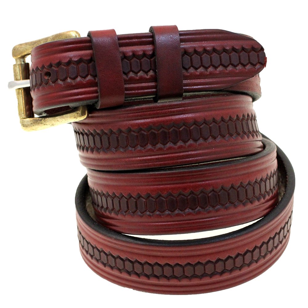 Orion Belt Company Men 1 1/4 Burgundy Latigo Embossed Leather Belt