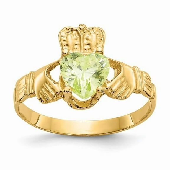 Finest Gold 14K August CZ Birthstone Claddagh Ring, Size 5