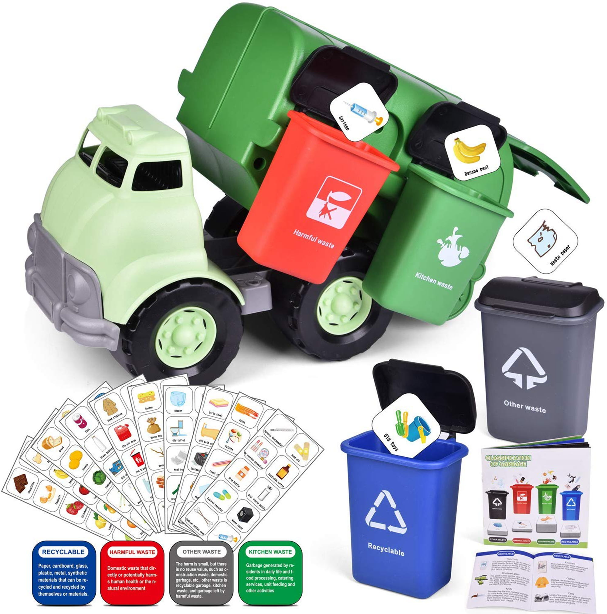 Buy Garbage Toy Truck Set with 4 Garbage Cans, Reclying Truck Kids Play