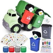 Fun Little Toys Garbage Toy Truck Set with 4 Garbage Cans, Reclying Truck Kids Play Vehicles