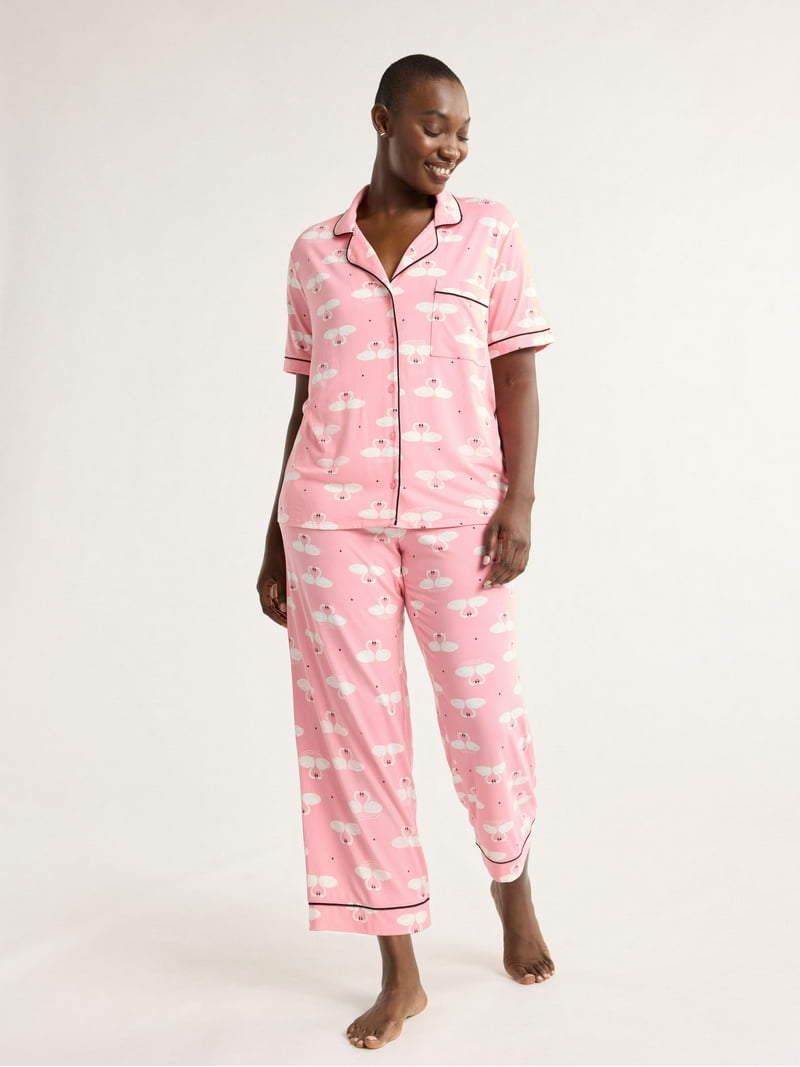 Joyspun women's Short Sleeve Notch Collar Pajama Set - Walmart.com