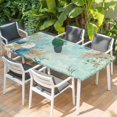 thumbnail image 2 of Teal Beach Coastal Table Cloths for 6 Foot Rectangle Tables, Summer Nautical Coral Shell Botanical Patio Waterproof Elastic Fitted Tablecloths, Washable Rectangular Table Cover for Camping, 2 of 8