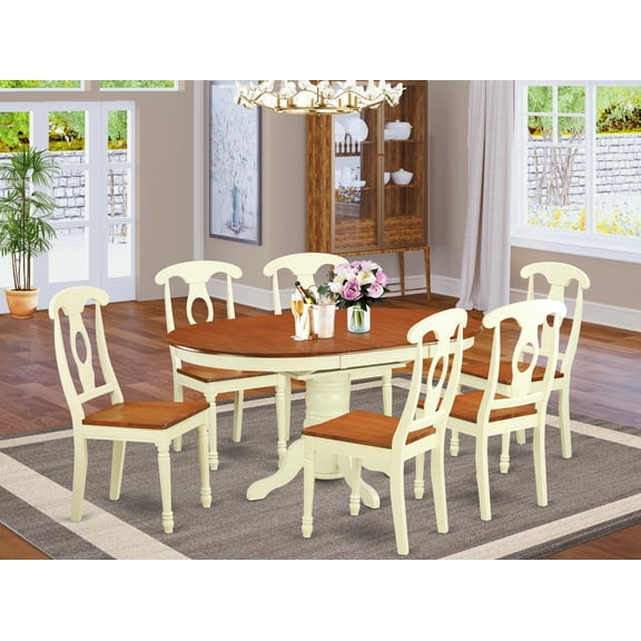 East West Furniture Kenley 7-piece Wood Dining Table Set in Buttermilk/Cherry