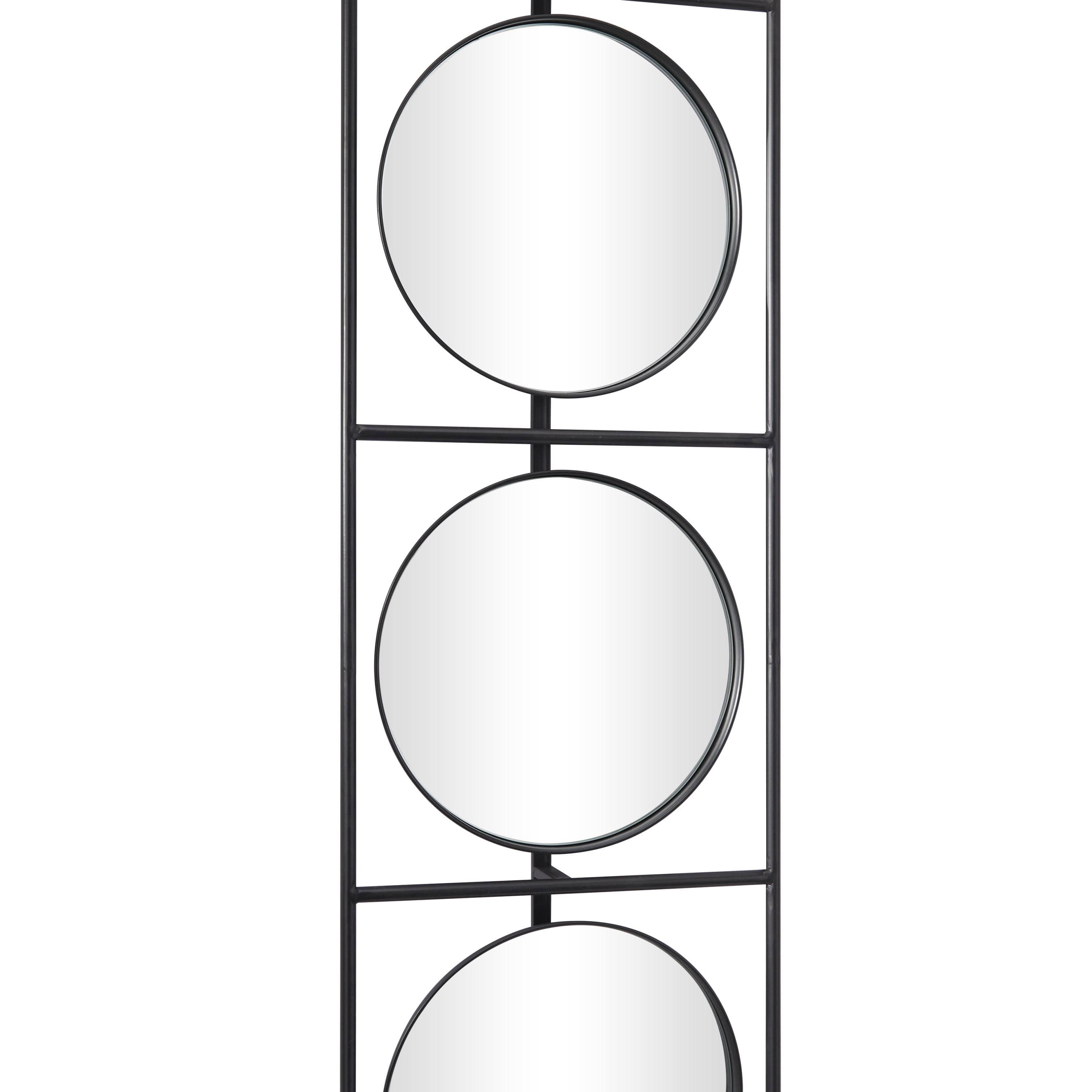 DecMode 12" x 58" Black Wall Mirror with Grid Frame