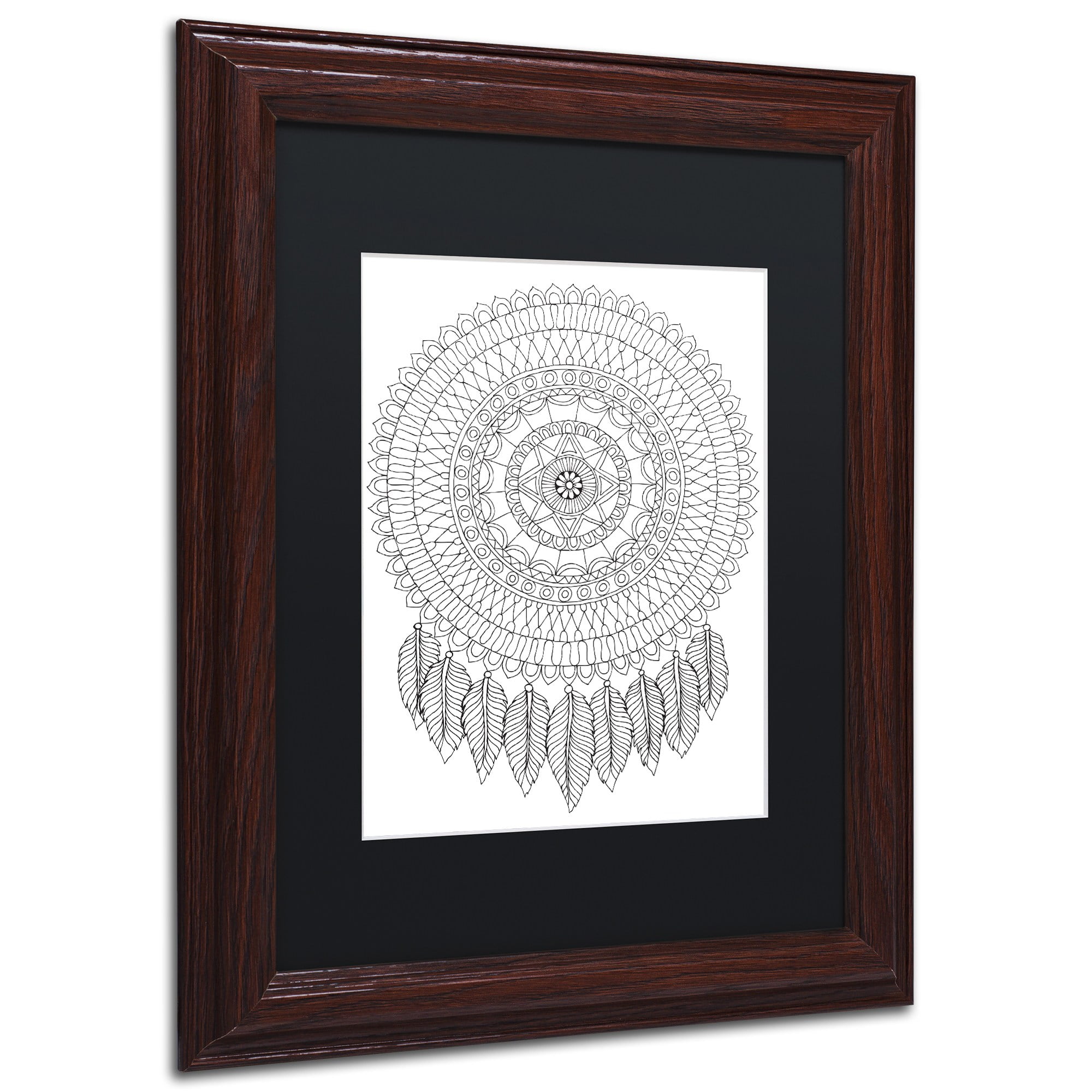 Trademark Fine Art "Mandalafeather Dreamcatcher" Canvas Art by Hello Angel, Black Matte, Wood Frame