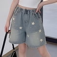 thumbnail image 4 of MEZZALL Child Girls Blue Solid Color Denim Shorts Star Print Summer Casual Bottoms Kids Breathable Bottoms, 4 of 6