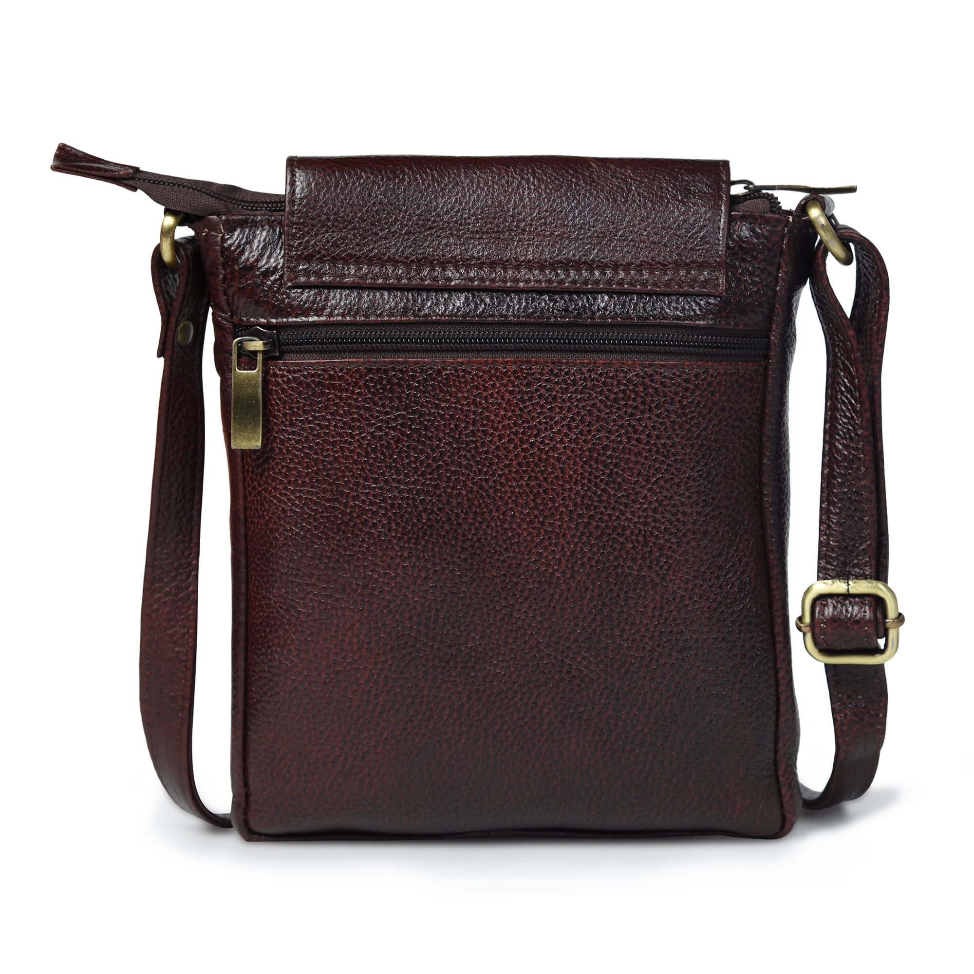 ADYAN Brown Genuine Leather Crossbody Messenger Bag for Men and Women Travel Shoulder Bag with Adjustable Straps Compact Stylish Everyday Pouch for Office Work and Casual Use 7x8.5x1.5 Inch