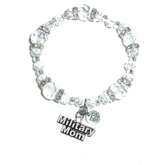 Hidden Hollow Beads - Military Mom Charm Bracelet - Crystal Stretch