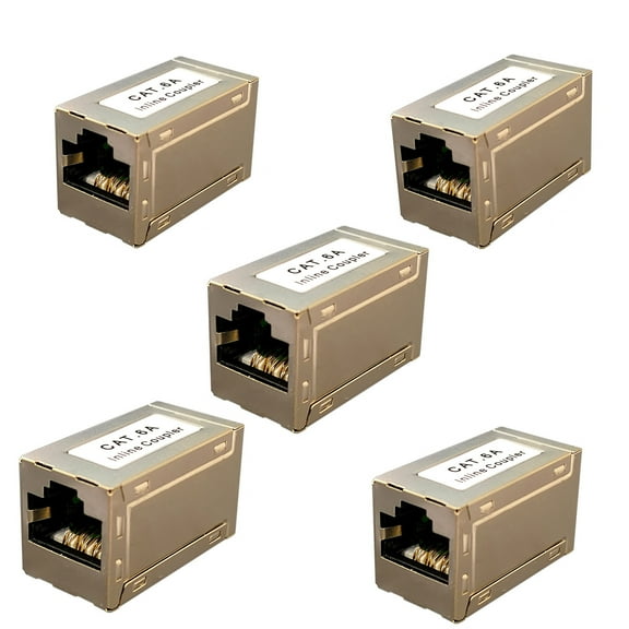 5x Cat6A Keystone Coupler Jack Wall Plate, RJ45 Couplers Female to Female Straight Shielded in-Line Cat6A Cable Network Ethernet Module