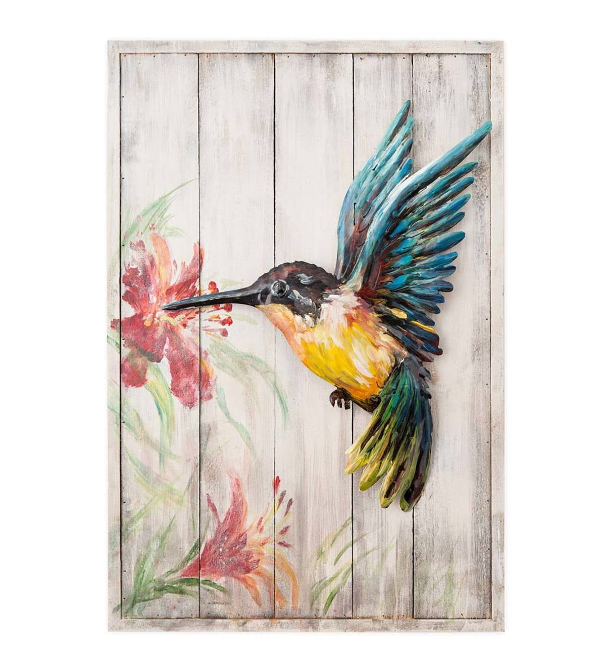 Handcrafted Metal and Wood Hummingbird Indoor Hanging Wall Art
