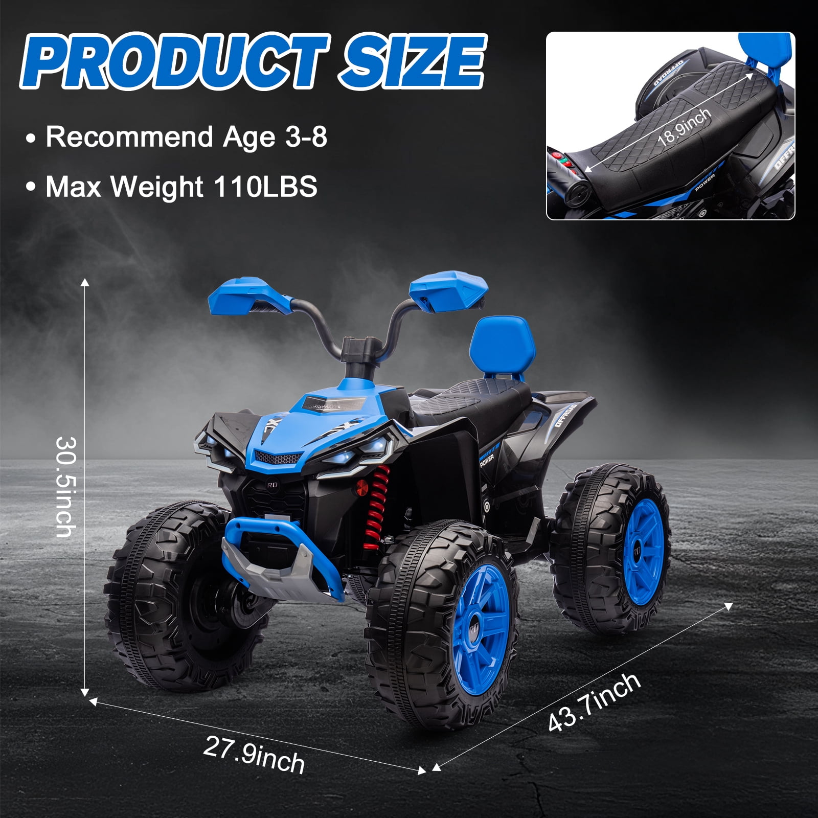 MUKIDY 24V Kids ATV 4-Wheeler, 24 Volt Ride on Toy for 3-8 Kid w/ 2x200W Motor, 5Mph Max Speed - Blue