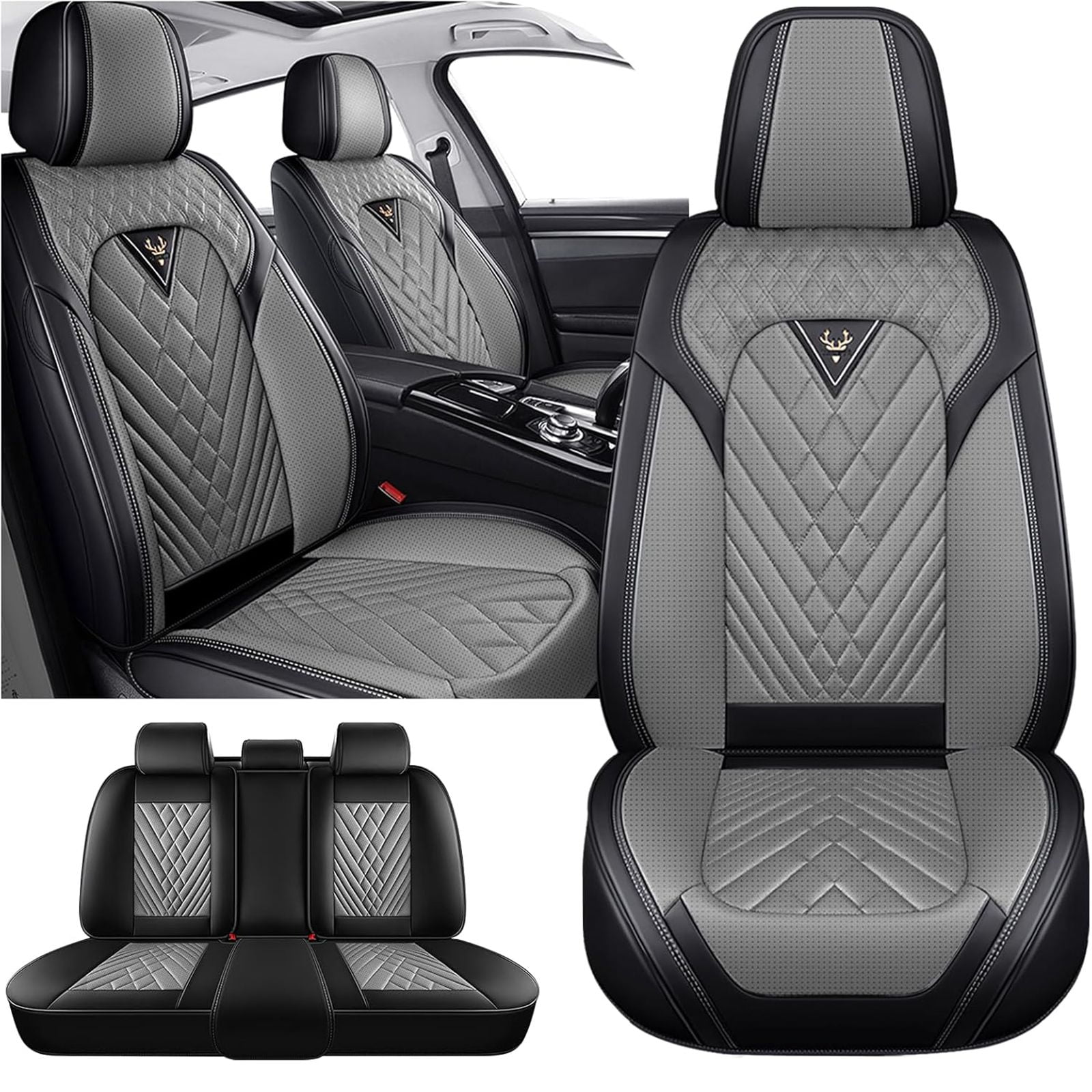 Fit for Cadillac Escalade ext 2007, Black and Gray Car Seat Covers, Premium Leather 5 Seats Full Set Scratch Resistant Beautify Interior, Give Your Interior a New Look
