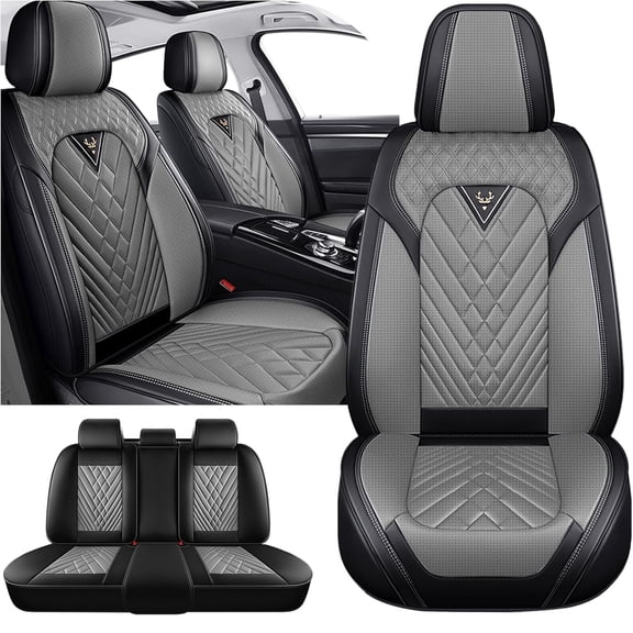 Car Seat Cover for Jeep Grand cherokee 2024, Faux Leather 5 Seats Full Set Scratch Resistant Waterproof, Black and Gray Car Seat Covers, Airbag-Compatible