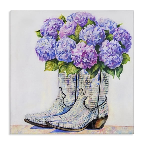 Stupell Industries Hydrangea Filled Cowgirl Boots Floral Painting Wrapped Canvas Canvas Art Print Wall Art, 17 x 17