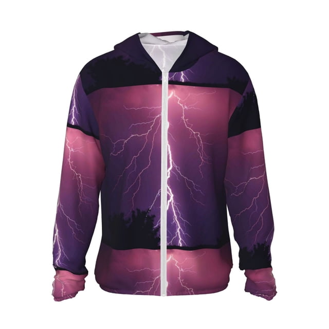 Fotbe Thunderstorm Violet Purple Chaqueta con Protección Solar UPF 50+ para Hombre y Mujer, Camisa con Capucha y Bolsillos-Large