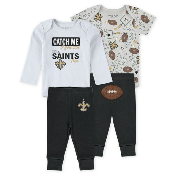 Infant & Newborn WEAR by Erin Andrews New Orleans Saints Three-Piece Turn Me Around Bodysuits & Pant Set