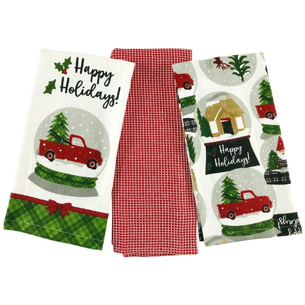 Christmas Holiday Kitchen Towels Variety Pack Country Snow Globe Designs With Red Truck Pine Trees And Farm House Walmart Com Walmart Com