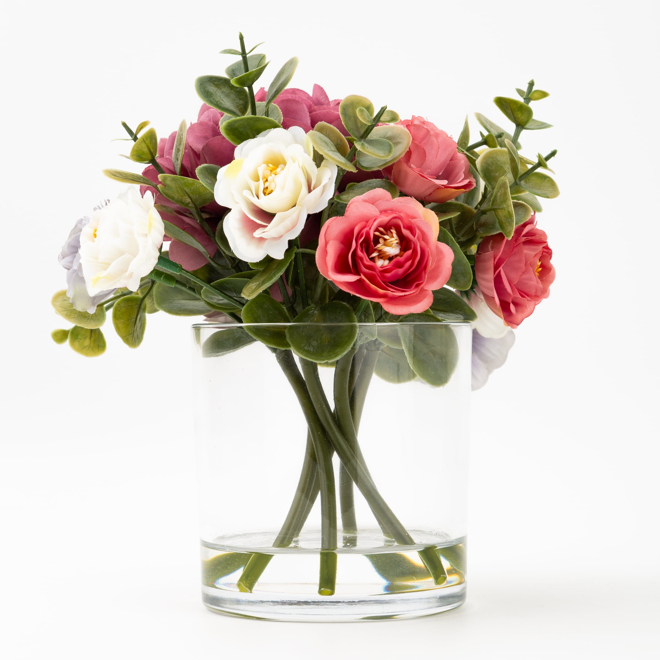 (4 pack) Better Homes & Gardens Mixed Faux Hydrangea Arrangement in Clear Glass Vase