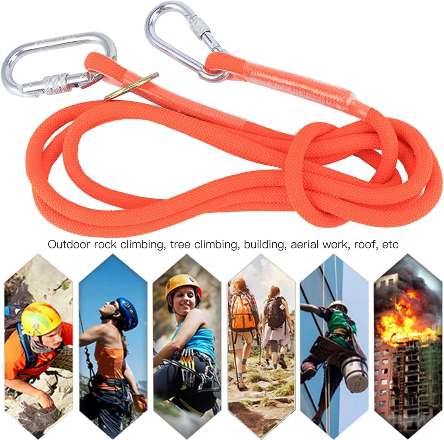 Safety Lanyard, 1800 kg Nylon Climbing Rope, Protective Safety Belt for Tree Climbing, Rock Climbing, and High-Altitude Work Positioning
