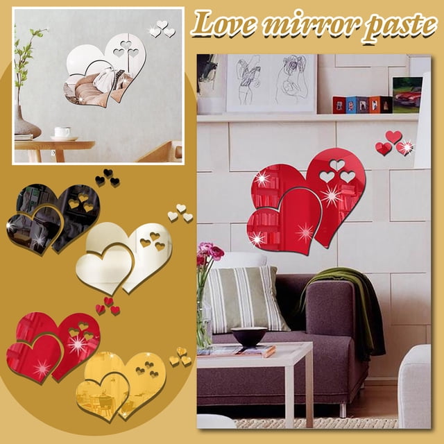Fiudx Vinilos Decorativos Para Niños Pegatinas De Pared Con forma De Corazón Y Espejo Tridimensional, Pegatinas Para Espejo Ofertas Flash Del Día