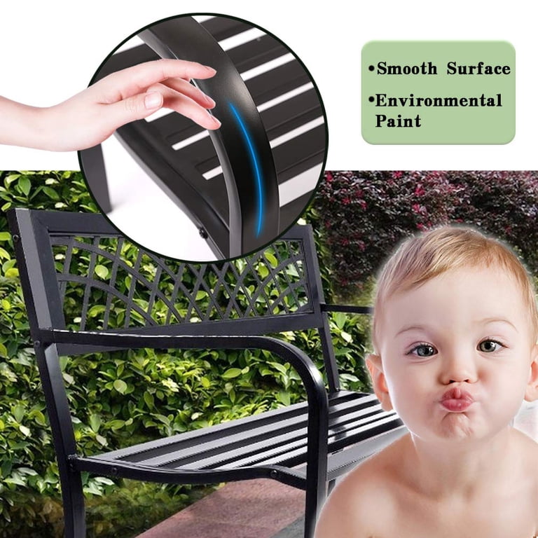 FDW Outdoor Steel Garden Bench, Black photo 7