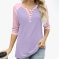 thumbnail image 7 of Htigea Womens 3/4 Length Sleeve Tops Raglan Shirts Dressy Button V Neck Henley Shirt Casual Trendy Color Block Tunic Tees Purple XL, 7 of 7
