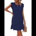 thumbnail image 1 of Vestidos de Verano para Mujer, Cuello Redondo, Corta, Dobladillo con Volantes, Vestido Mini Informal, Azul Oscuro, Talla S, 1 of 7