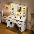 thumbnail image 5 of White Vanity Desk with Mirror, LED Lights, and Power Outlet – Spacious Makeup Table Featuring 6 Drawers and 4 Storage Cabinets for Bedroom, 5 of 9