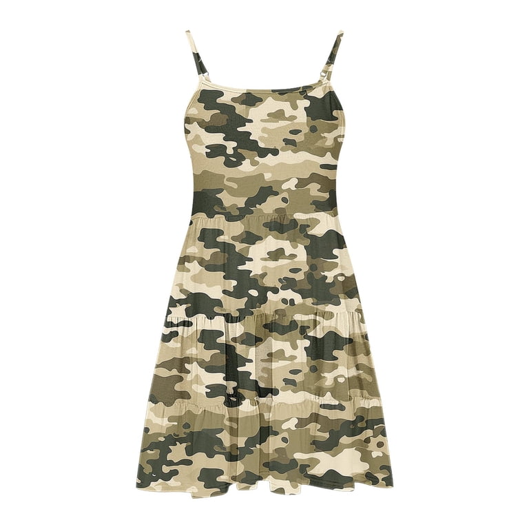 cute camo dresses FV RELAY Women's Summer Casual Short Sleeve Camo Print Dresses Stretch Swing Dress for Work (XS,Army Green) at Amazon Women's Clothing store