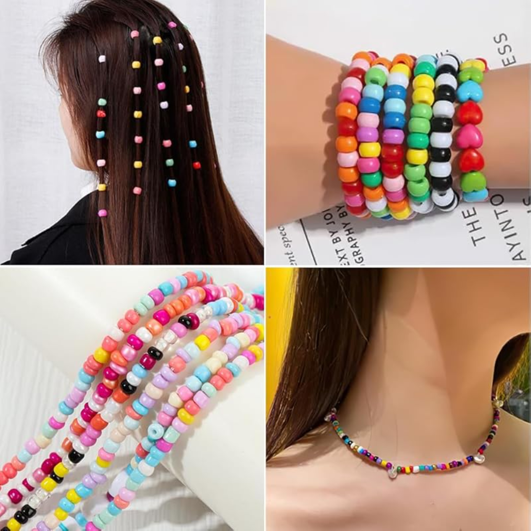 4000 Pcs Bulk Pony Beads for Jewelry Making, 6x9mm Colorful Plastic Craft Beads for DIY Bracelets, Keychains and Hair Accessories