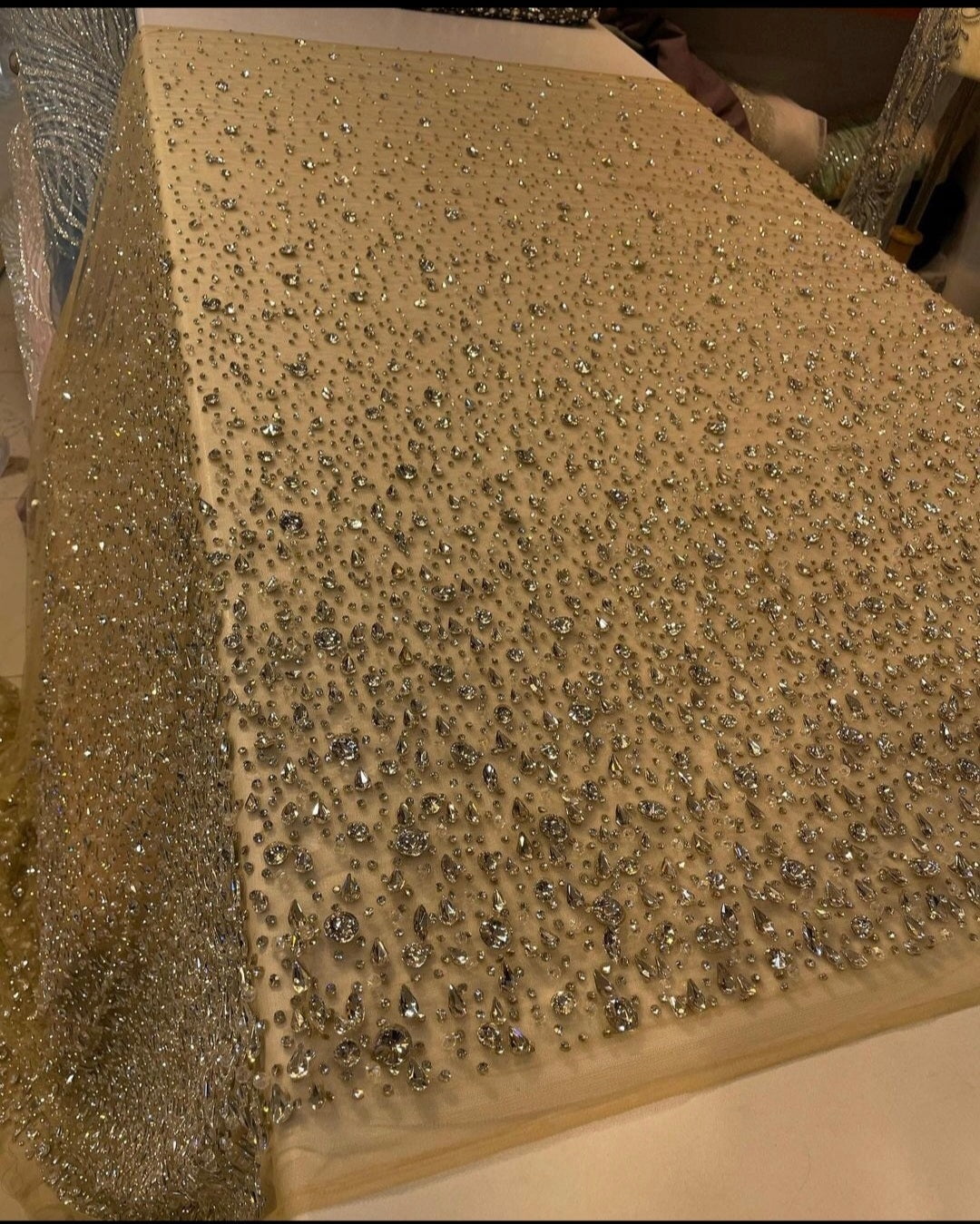 Exquisite Beaded Fabric Material for Elegant Bridal Gowns & Special Occasions